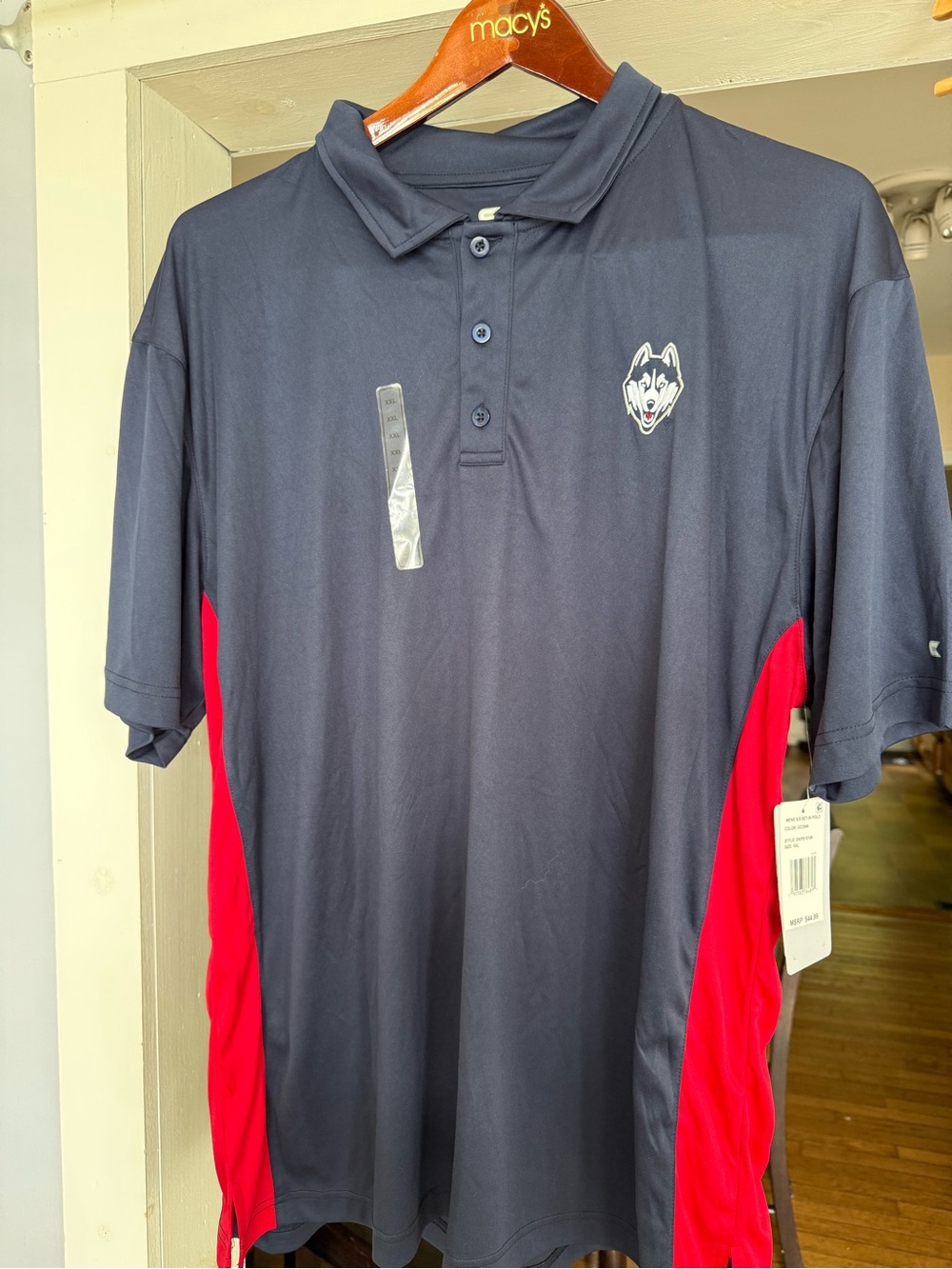 Colosseum Navy Polo with Red Side Panels - UConn Huskies Logo